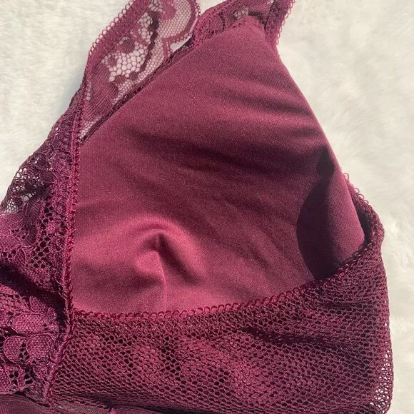 Lucky Brand Burgundy Lace Bralette Size L Lightly Padded - Picture 9 of 11